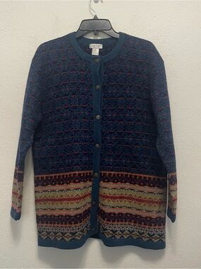 Vintage Skyr Nordic Wool Blend Faire Isle Sweater Cardigan XL Blue